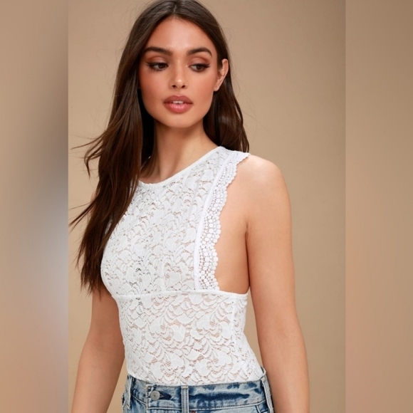 Free People Sure Thang White Lace Tank Top - Picture 1 of 5